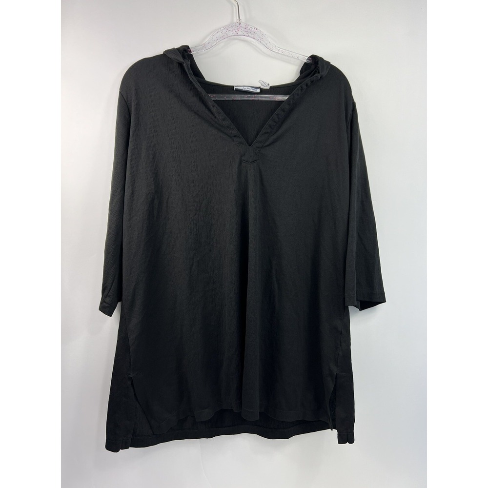 Croft & Barrow Swim Cover Up Women's Size L Black Hooded 3/4 Sleeve V-Neck